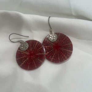 925 burgundy & silver disk earrings